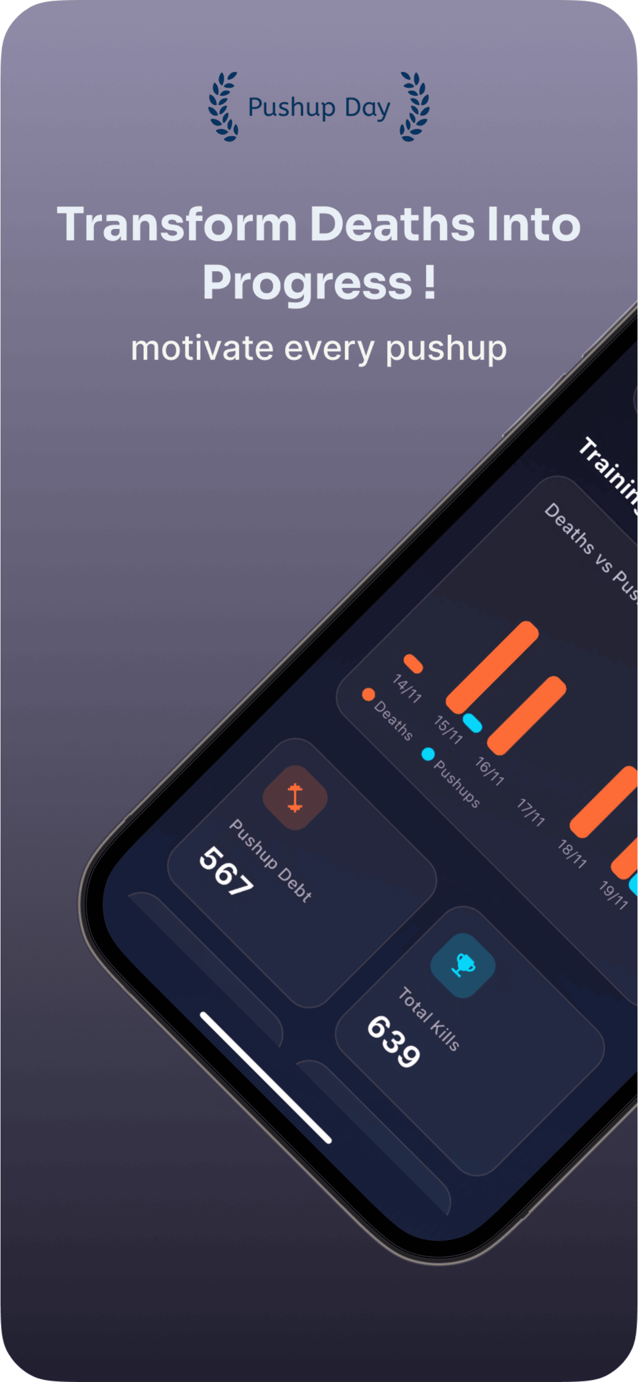 Dashboard showing pushup debt and streaks